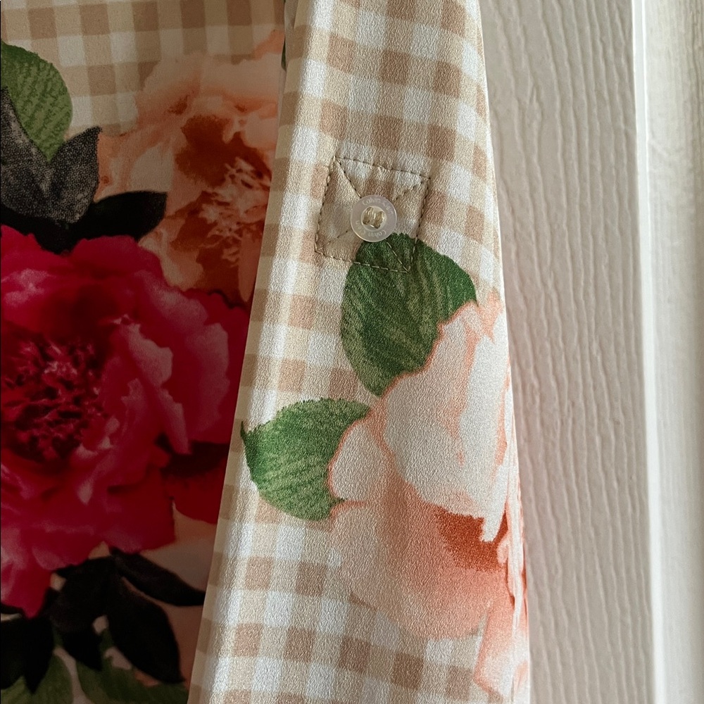 Calvin Klein Pink and Tan Checked and Floral Blouse - Picture 5 of 8